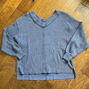 Aerie Blue V-Neck Oversized Ribbed Textured Sweatshirt Loungewear Comfort XSmall